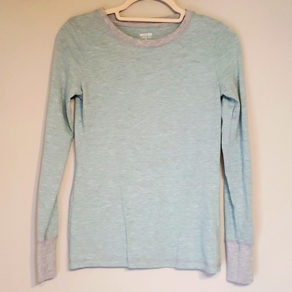 Mossimo Sea Foam Green and Gray Striped Long Sleeve Shirt, Size Small